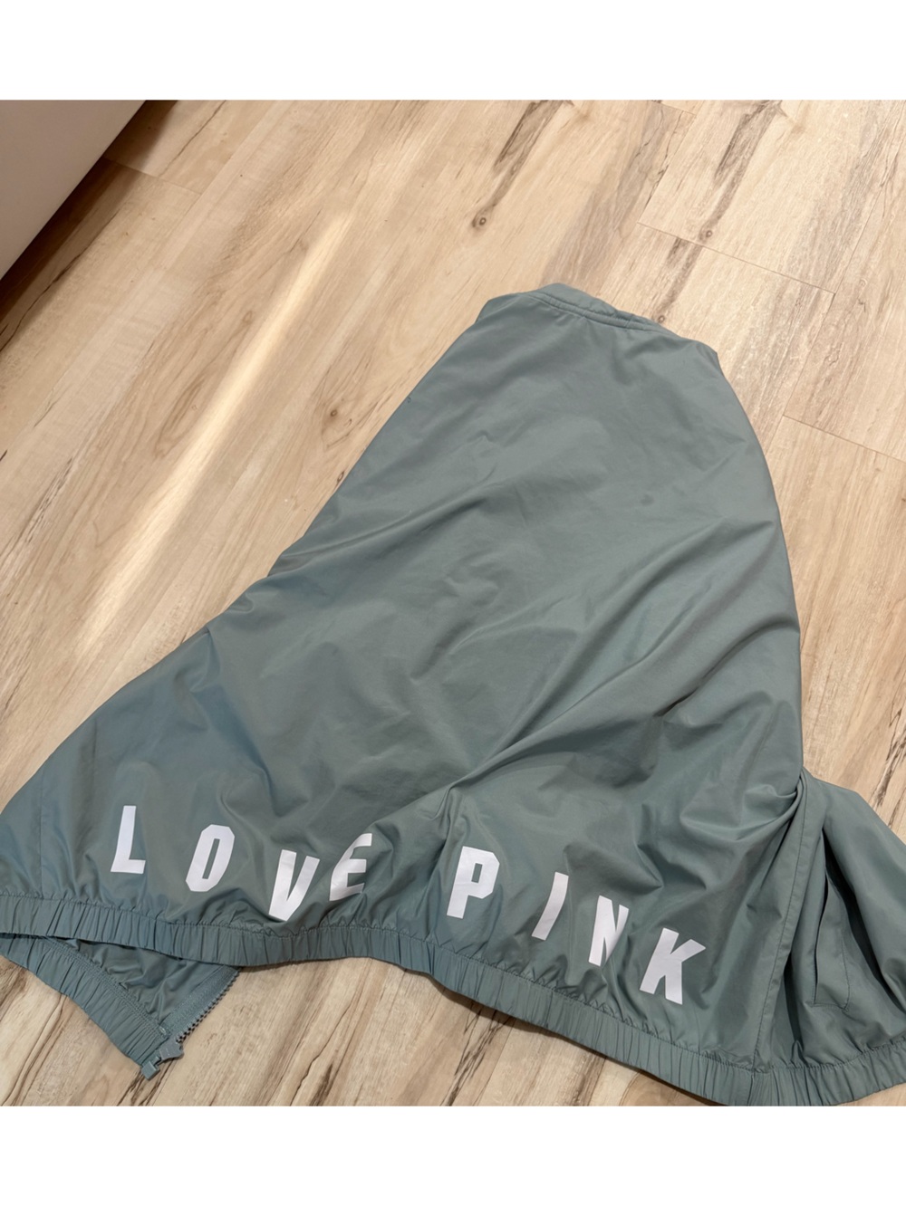 PINK Victoria's Secret Sage Green Windbreaker Jacket with White Logo